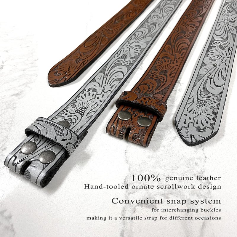 Belts.com BS220 Western Floral Engraved Embossed Tooled Genuine Leather Belt Strap w/Snaps 1 1/2" Wide (Brown, 44) - Image 3